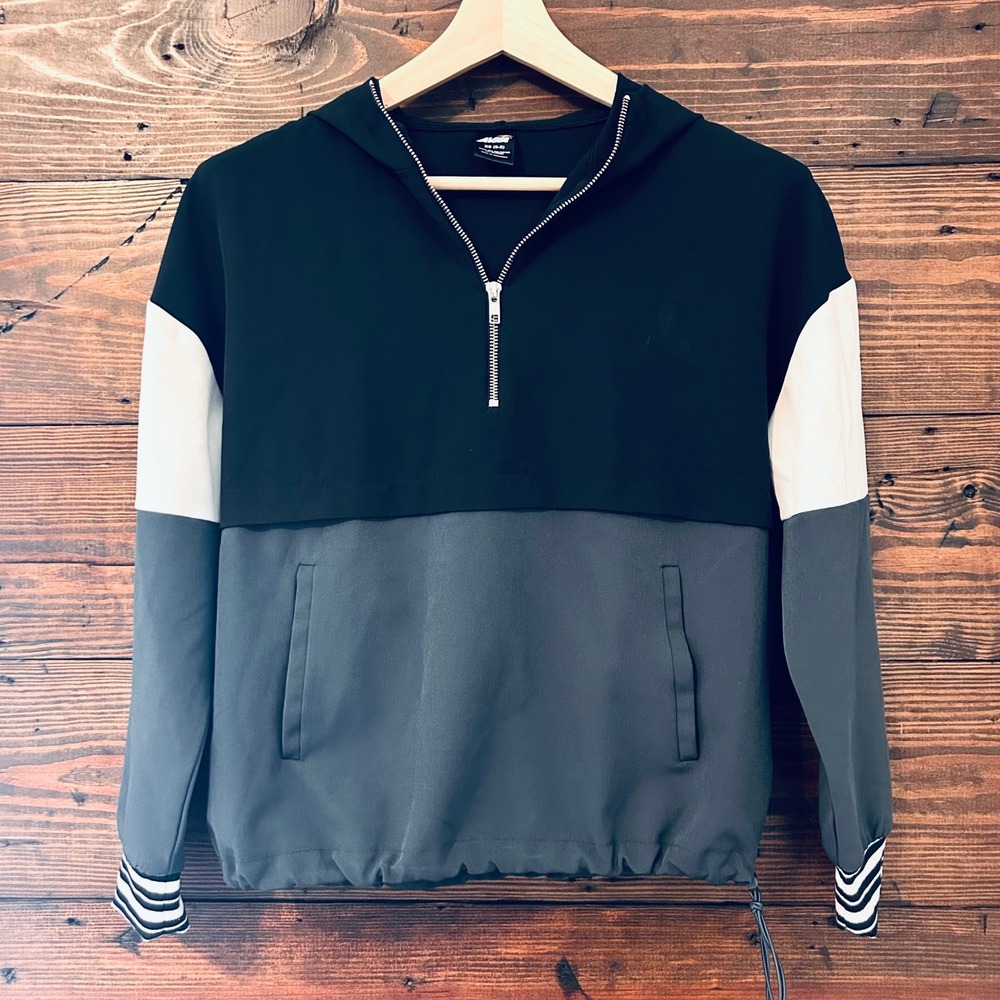 Windbreaker Women XS Black Grey White Oversized Colorblock 1/4 Zip Hoodie Avia
